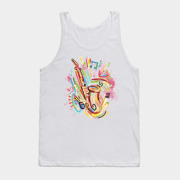 Hand Drawn Sax Tank Top by The Lucid Frog